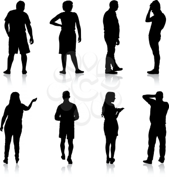 Black silhouette group of people standing in various poses.