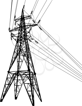 Silhouette of high voltage power lines on white background illustration.