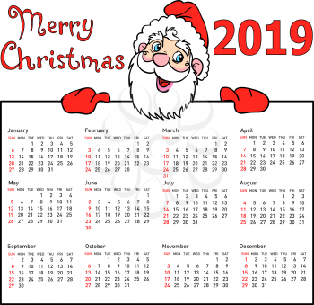 Stylish calendar withmuscular Santa Claus for 2019.