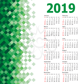Stylish calendar with Abstract triangle mosaic background for 2019.