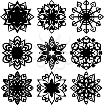 Set silhouette of snowflakes icons on white background,