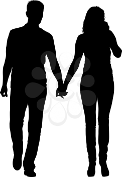 Couples man and woman silhouettes on a white background.