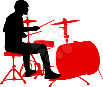 Silhouette musician drummer on white background, vector illustration.
