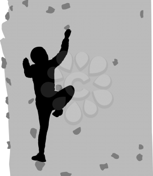 Black silhouette rock climber on white background.
