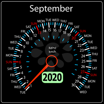 The 2020 year calendar speedometer a car September.