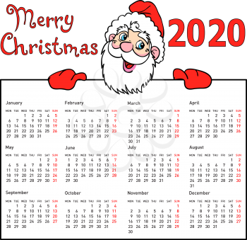 Stylish calendar withmuscular Santa Claus for 2020.