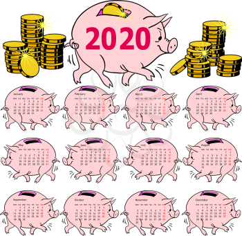 Stylish calendar Pig piggy bank for 2020.