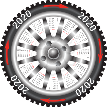 The Calendar 2020 year wheel black car.