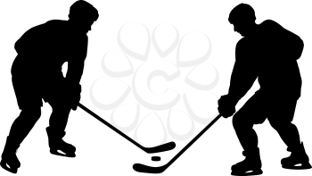 Set of silhouettes of hockey player Isolated on white.