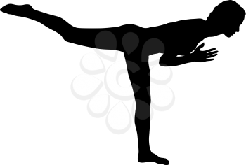 Silhouette girl on yoga class in pose on a white background.