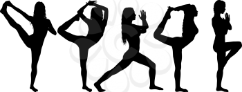 Set silhouette girl on yoga class in pose on a white background.