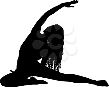 Silhouette girl on yoga class in pose on a white background.