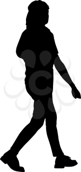 Silhouette woman standing, people on white background.