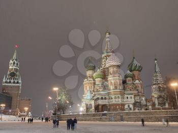 St Basils cathedral winter on Red Square in Moscow.