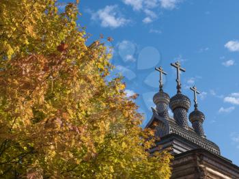 Autumn Landscape with a bell tower of the Church in Russia.