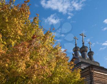 Autumn Landscape with a bell tower of the Church in Russia.