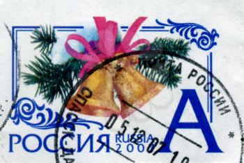Russia 2007 Stamp christmas stamp with bells on a pine branch, circa 2007.