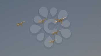 MOSCOW - MAY 7: bombers Tupolev Tu-160 and Tu-22m3 fly in sky on training parade in honor of Great Patriotic War victory on May 7, 2019 in Moscow, Russia.