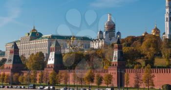Beautiful view of the Moscow Kremlin from the river in summer Timelapse.
