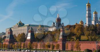 Beautiful view of the Moscow Kremlin from the river in summer Timelapse.