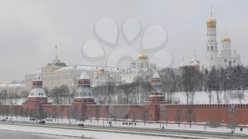 MOSCOW - JANUARY 25: Moscow Kremlin with a church in winter on January 25, 2019 in Moscow, Russia.