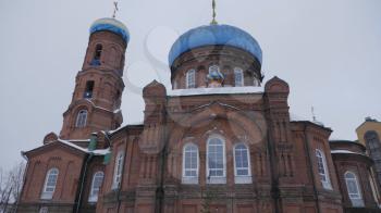 Barnaul, Russia, August, 20, 2020. Pokrovsky cathedral on Nikitin street in Barnaul in the winter, Russia.