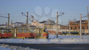BARNAUL - DECEMBER 17 The tram to the ultimate old bazaar on Desember 17, 2019 in Barnaul, Russia.