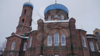 Barnaul, Russia, August, 20, 2020. Pokrovsky cathedral on Nikitin street in Barnaul in the winter, Russia.