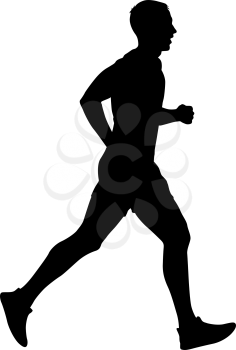 Black Silhouettes Runners sprint men on white background.
