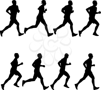 Set of silhouettes. Runners on sprint men on white background.