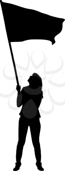 Black silhouettes of woman with flag on white background.