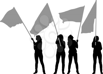 Set silhouettes of woman with flags on white background.