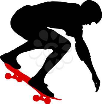 Black silhouette of an athlete skateboarder in a jump.