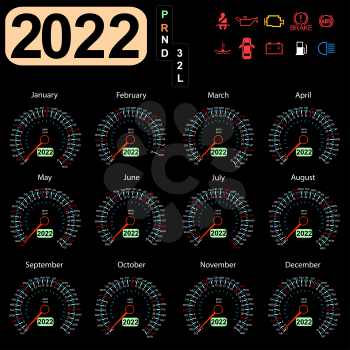 Calendar 2022 year from the car dashboard speedometer.