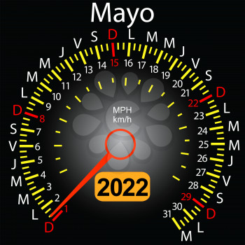 2022 year calendar speedometer car in Spanish May.