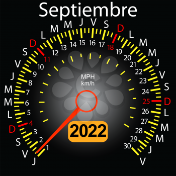 2022 year calendar speedometer car in Spanish September.