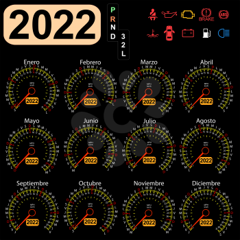 2022 year a calendar speedometer car in Spanish.