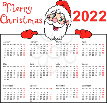 Stylish calendar withmuscular Santa Claus for 2022.
