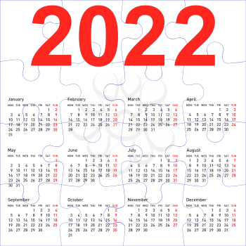 Calendar for 2022, jigsaw puzzle texture background.
