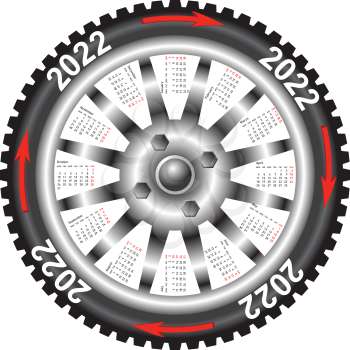 The Calendar 2022 year wheel black car.