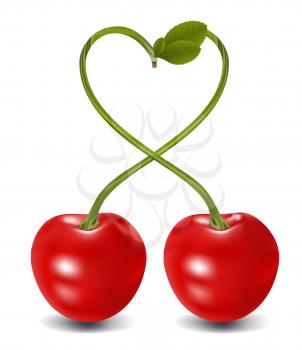 Royalty Free Photo of a Cherries With Stems Forming a Heart