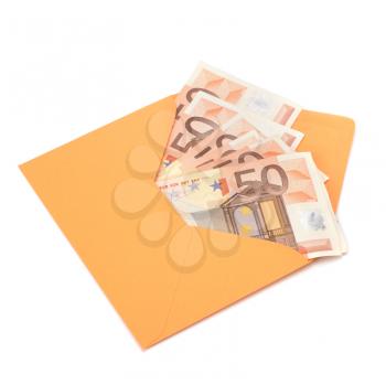 Corruption concept. Envelope full with money isolated on white.