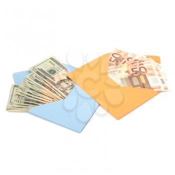 Corruption concept. Envelope full with money isolated on white.