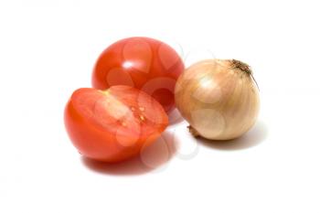 tomato and onion isolated on white