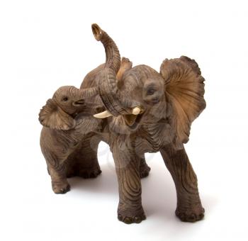 Ceramics elephant with elephant calf isolated on white background