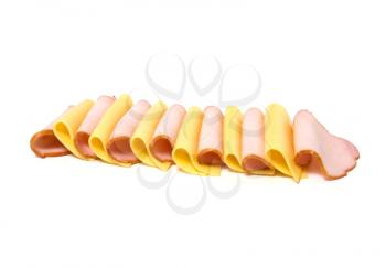 meat and cheese slices isolated on white