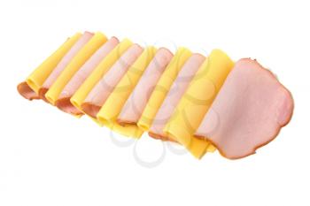 meat and cheese slices isolated on the white background