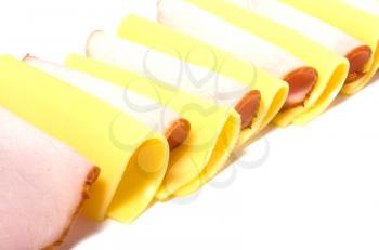 ham and cheese slices isolated on white