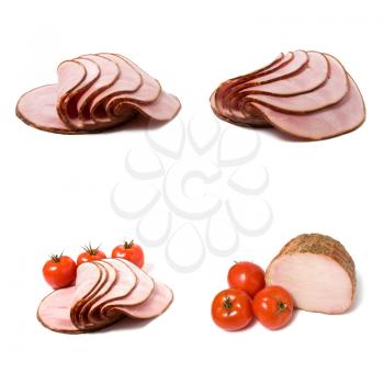 sliced smoked ham isolated on white background