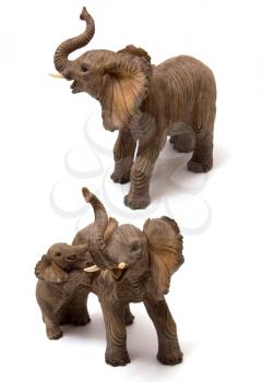 Ceramics elephant with elephant calf isolated on white background